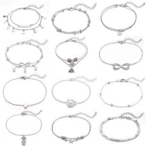 12pcs Women's Charm Anklet Set Gold Multilayer Adjustable Ankle Bracelets Boho